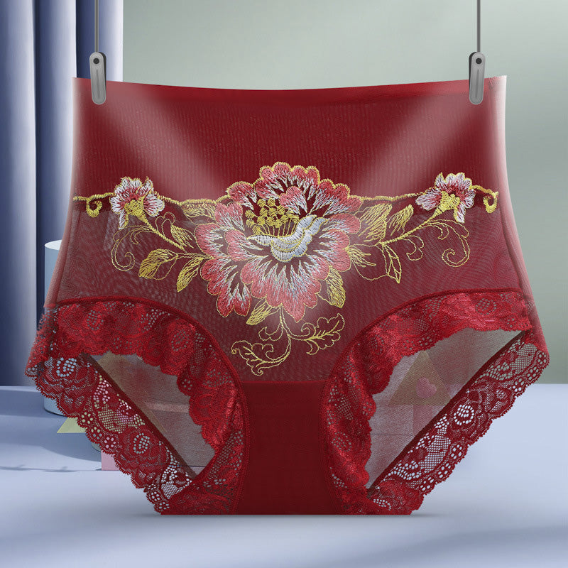 Culotte brodée en dentelle taille haute