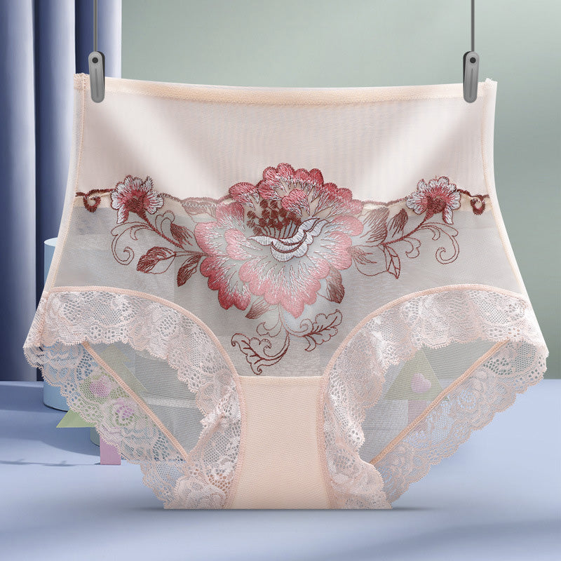 Culotte brodée en dentelle taille haute