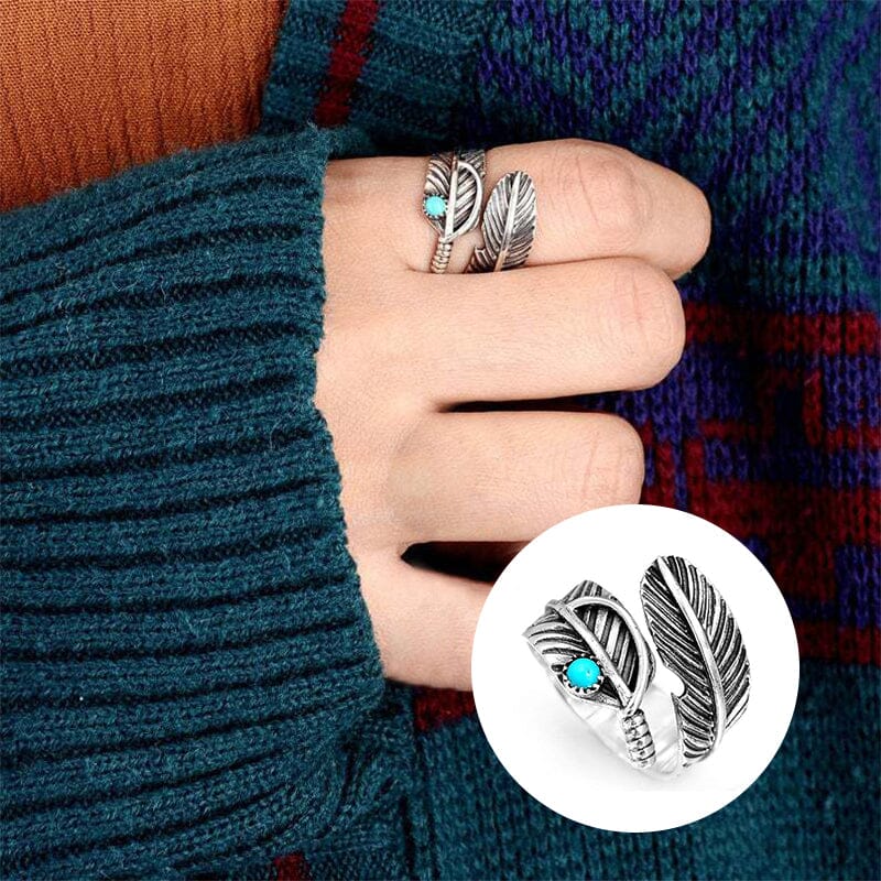 Bague Ajustable Plume Turquoise