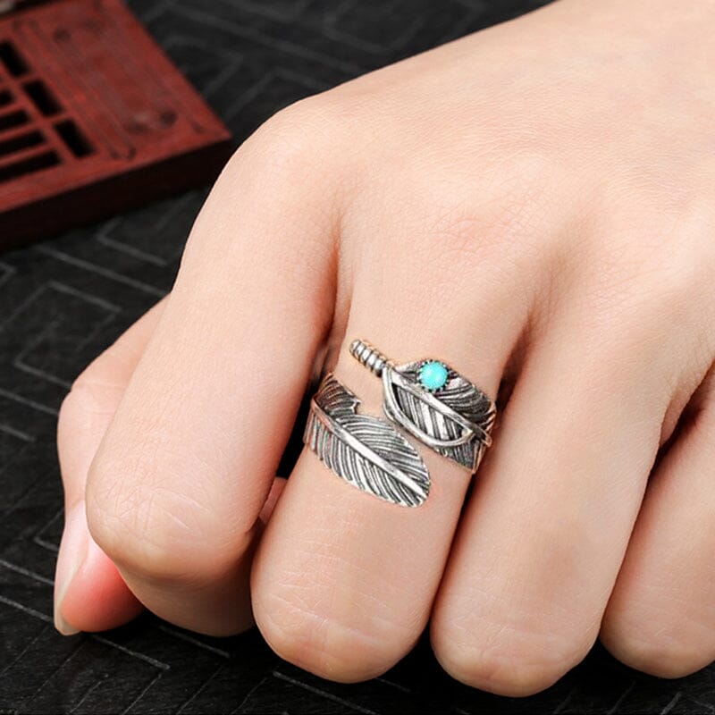 Bague Ajustable Plume Turquoise