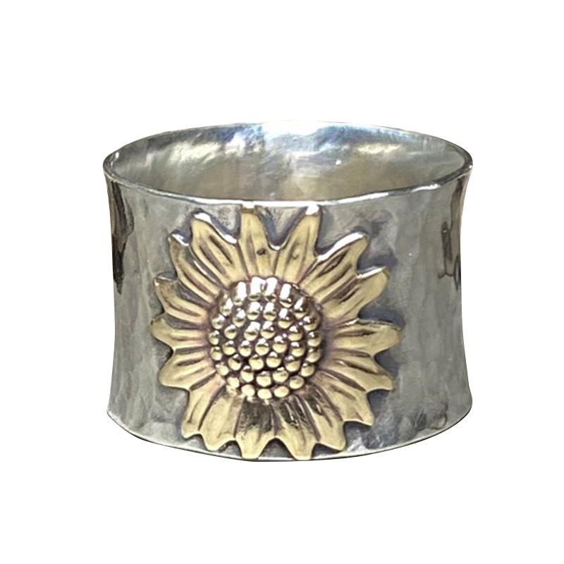 Bague en argent à large bande de tournesol doré