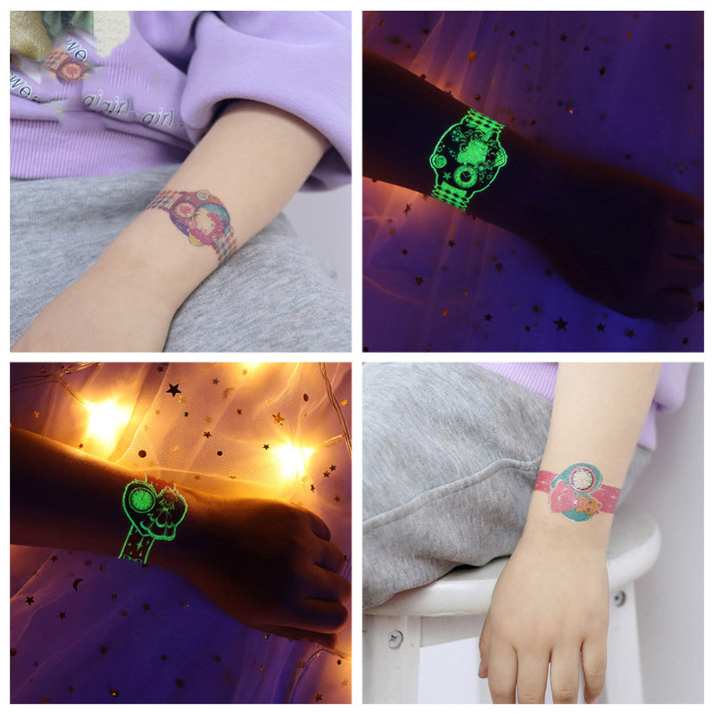 Autocollants de tatouages lumineux de dessin animé de course de montre pour enfants