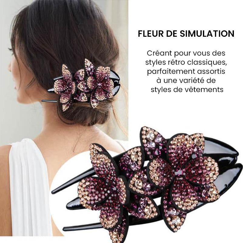 Pince à Cheveux Double Fleur Strass