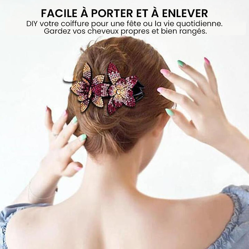 Pince à Cheveux Double Fleur Strass