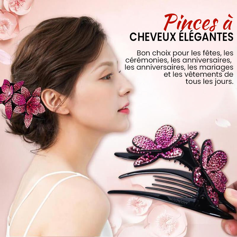 Pince à Cheveux Double Fleur Strass