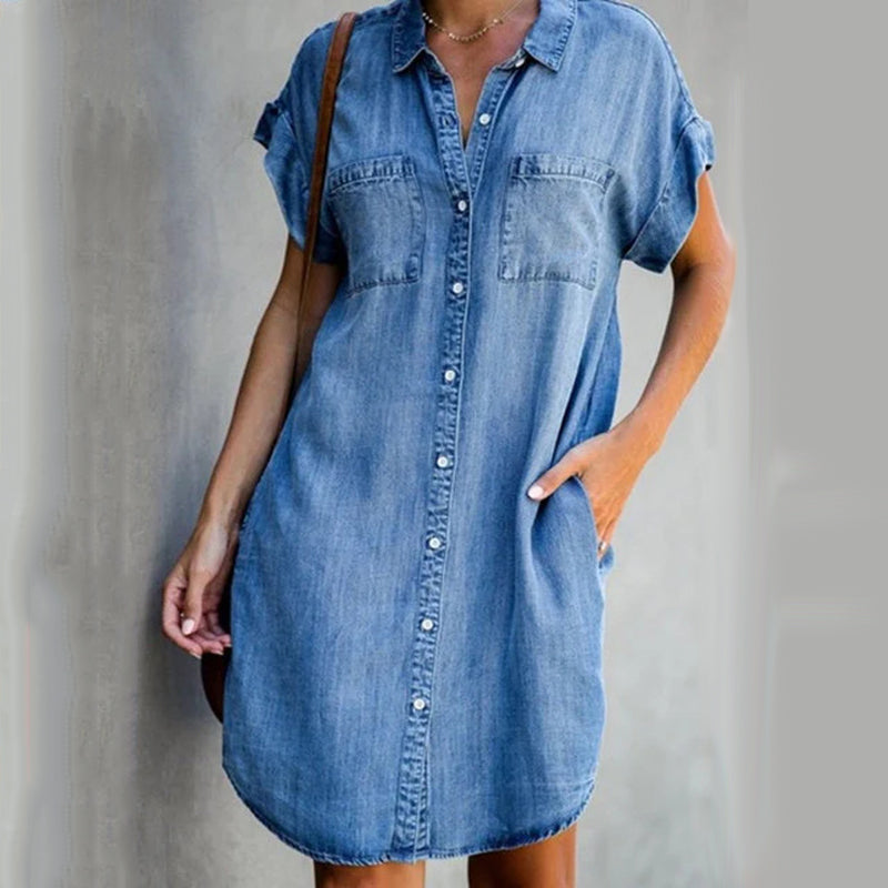 Robe décontractée à manches courtes en jean