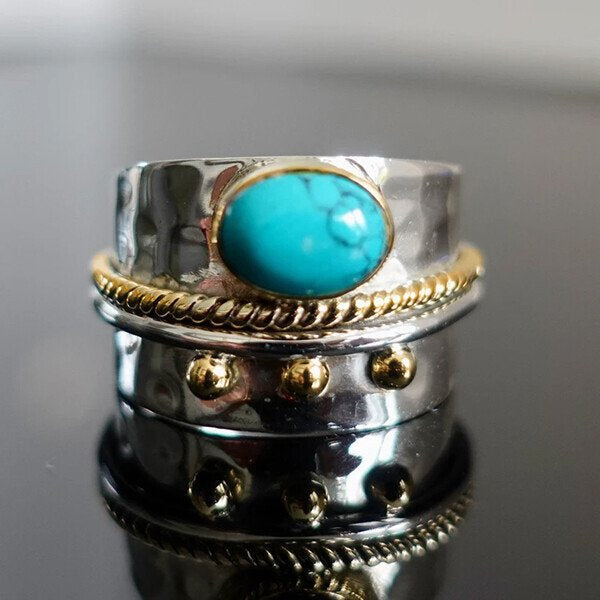 Bague large turquoise en argent sterling