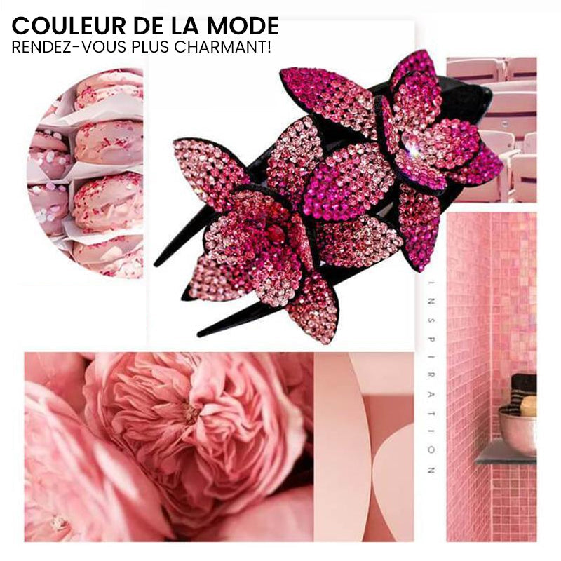 Pince à Cheveux Double Fleur Strass