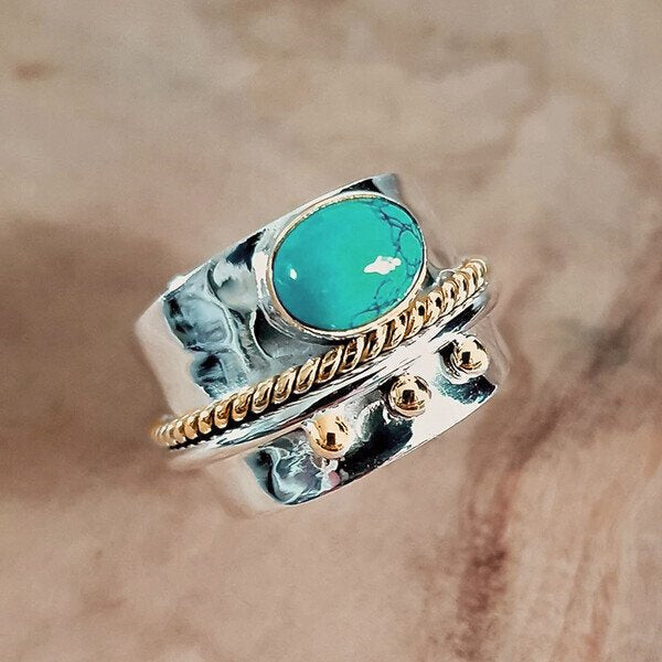 Bague large turquoise en argent sterling