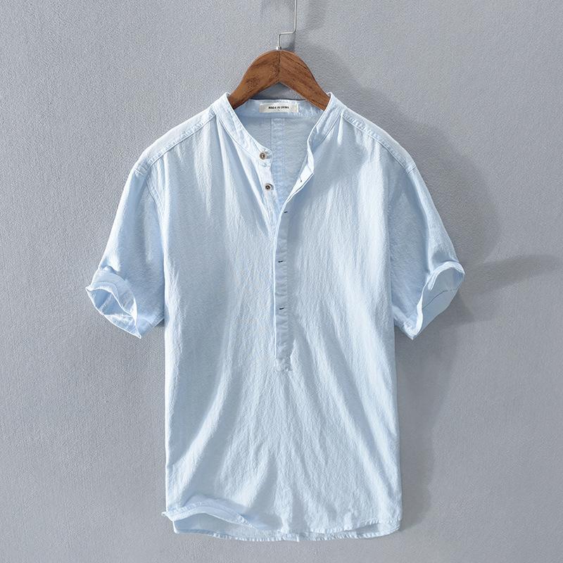 Chemise Fine d'Été en Lin à Manches Courtes