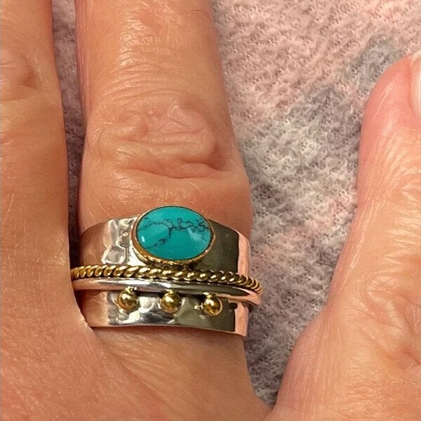 Bague large turquoise en argent sterling