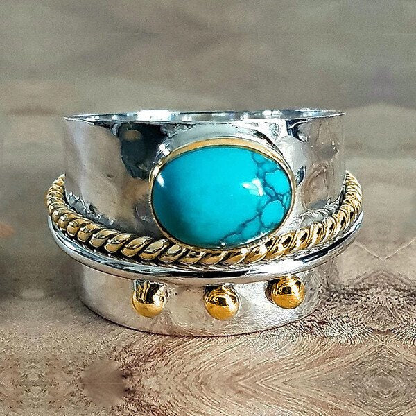 Bague large turquoise en argent sterling