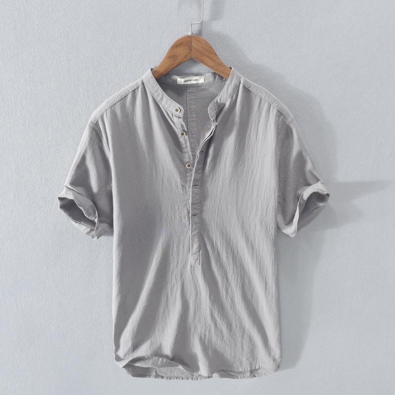 Chemise Fine d'Été en Lin à Manches Courtes