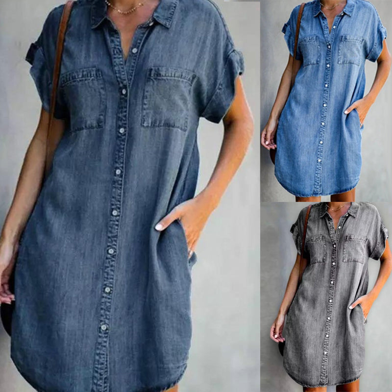 Robe décontractée à manches courtes en jean