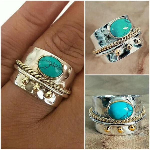 Bague large turquoise en argent sterling