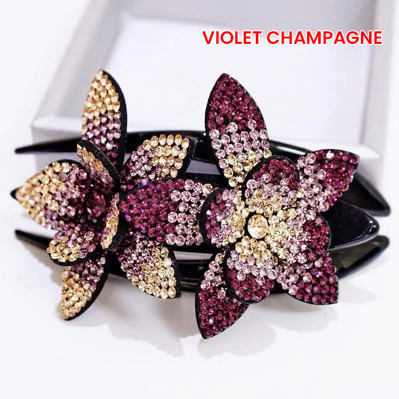 Pince à Cheveux Double Fleur Strass