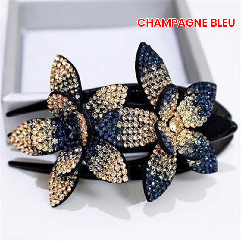 Pince à Cheveux Double Fleur Strass