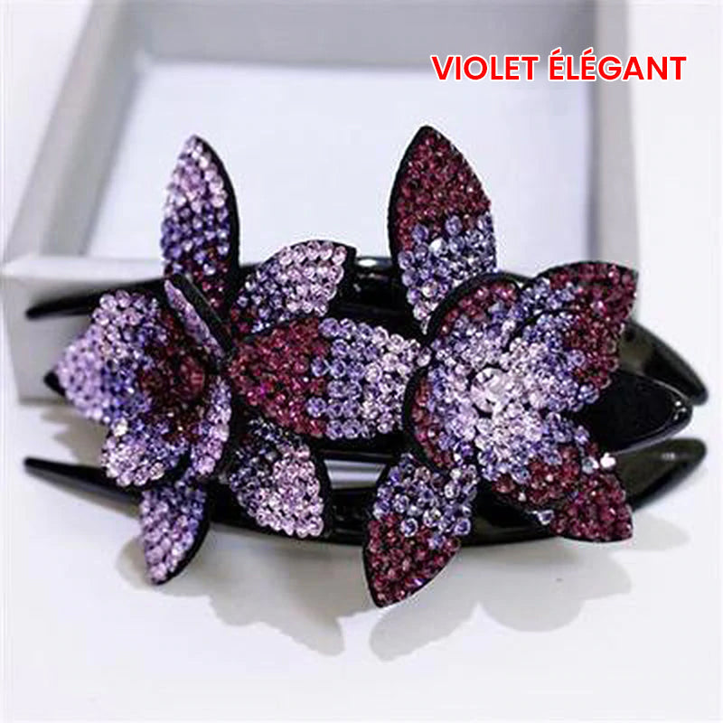 Pince à Cheveux Double Fleur Strass