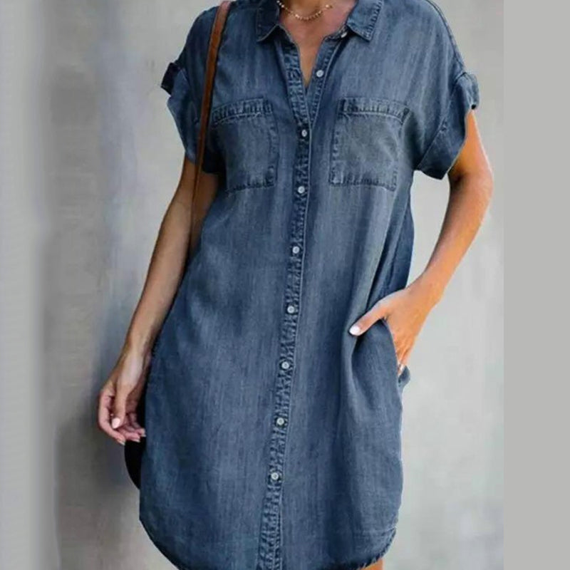 Robe décontractée à manches courtes en jean